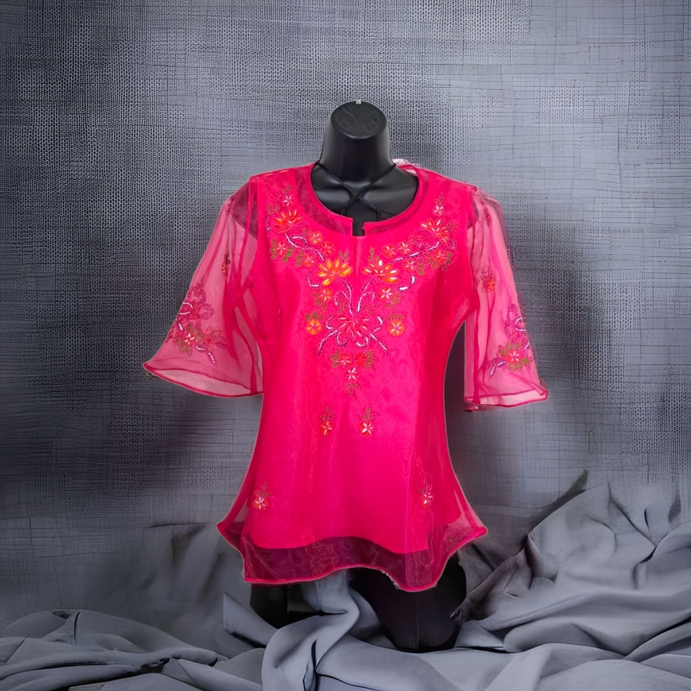 FUCHSIA HANDPAINTED & EMBROIDERED WOMENS BARONG